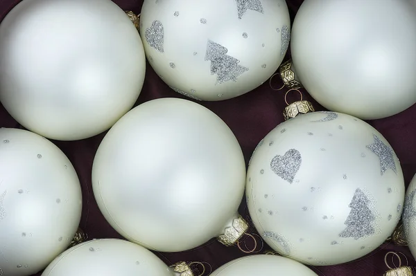Christmas toys big white-frosted balls. — Stock Photo, Image