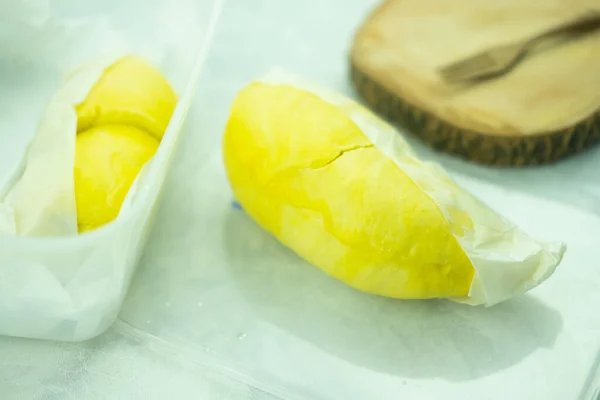 Buah Durian Dengan Daging Lembut Kuning Keemasan Yang Lezat Durian — Stok Foto