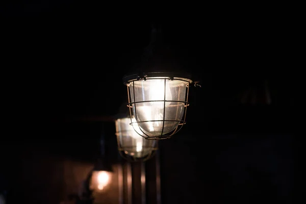 Lumière Orange Lampe Dans Jardin Nuit Poteau Lumineux — Photo