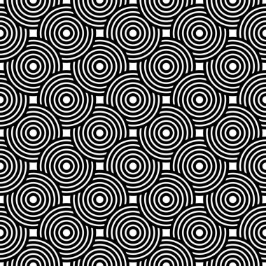 Çizgili eşmerkezli dairelerin soyut siyah ve beyaz desenli arka plan süslemesi.