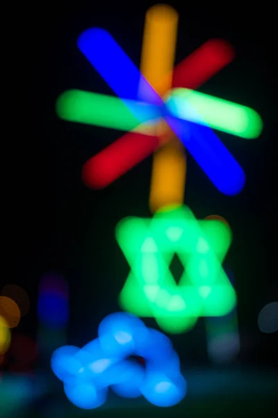 Fluorescent Light Colorful Dark Festival Temple Fair Background — 图库照片