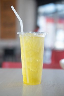 Chrysanthemum Thai herb juice to relieve thirsty in plastic cup on table