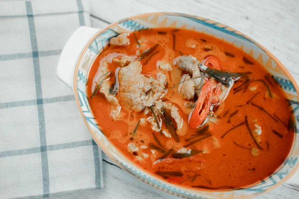 Rote Pikante Currypaste Mit Schweinefleisch Und Kokosmilch Panaeng — Stockfoto