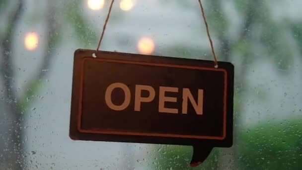 Приветствуем Открытую Вывеску Двери Кофейни Открытая Вывеска Двери Магазина Открытая — стоковое видео