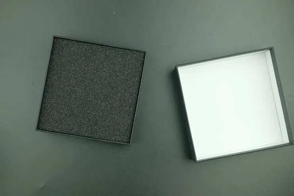 Realistic Open Empty Gift Box Paper Square Cardboard Black Container — Stock Photo, Image
