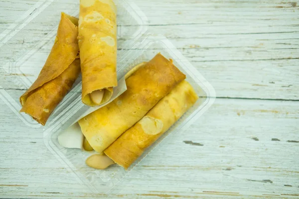 Thai Dessert Mini Pfannkuchenröllchen Mit Beliebter Straßensnack Thailand Namens Tokyo — Stockfoto