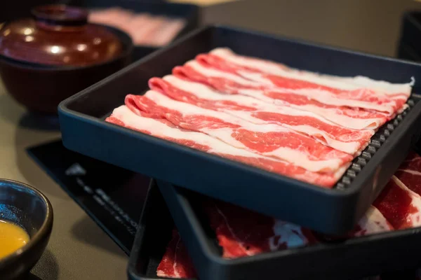 Premium Ιαπωνικό Κρέας Κομμένο Φέτες Wagyu Μαρμαροειδές Βόειο Κρέας Στο — Φωτογραφία Αρχείου