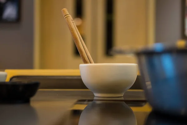 Close White Bowl Eating Shabu Sukiyaki — Stock Photo, Image