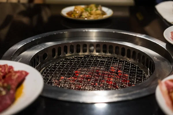 Grill Mesh Grill Charcoal Fire — Stock Photo, Image