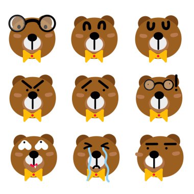 Sevimli ayı duygularıyla yüzleşiyor. İllüzyon seti. El çizimi karakterler.