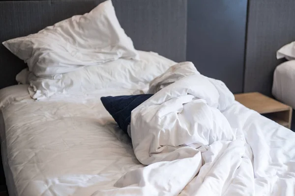 Witte Doek Uitzicht Slaapkamer Deken Bed Laken Gebruik Met Rimpel — Stockfoto