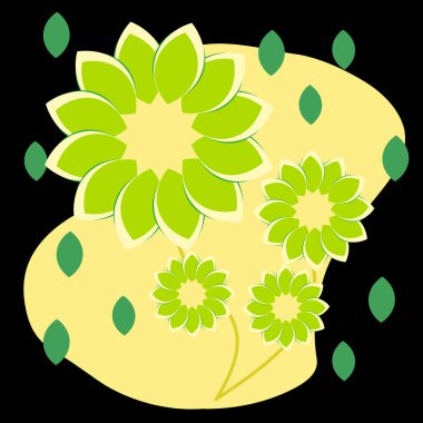 Siyah arka planda şirin yeşil bir yaprak. Tasarım için elementler. Vektör bitkileri.