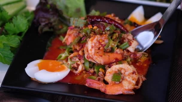 Wing Bean Garnalen Salade Pittige Thaise Salade Gerechten — Stockvideo