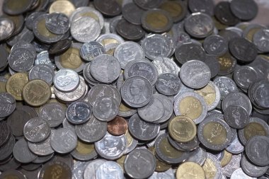 Tayland Bahtı para çıktı. Tayland sikkeleri. Birçok Tayland Bahtı paralar arka plan