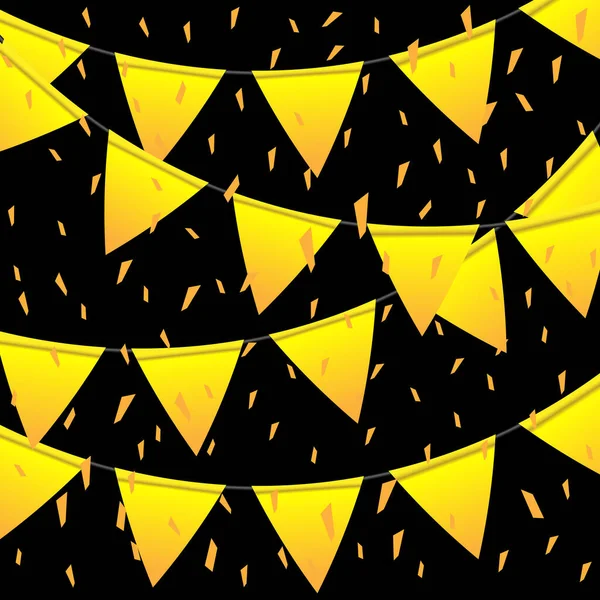 Gelbe Parteifahnen Und Konfetti Holiday Festival Design Für Grußkarte — Stockvektor