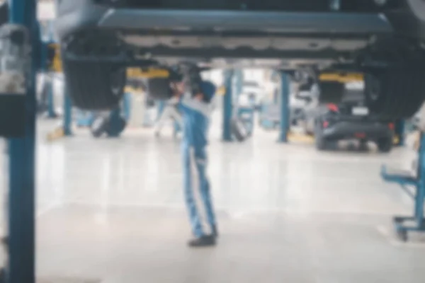 Blurred Focus Background Car Mechanic Checking Cars — Zdjęcie stockowe