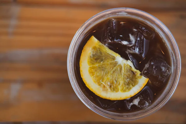 Top View Black Coffee Slice Orange Top Alternative Drinking Healthy — Stockfoto