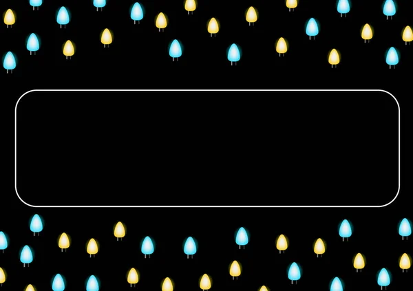 テキストのための空の黒の背景に青と黄色の電球パターン — ストックベクタ