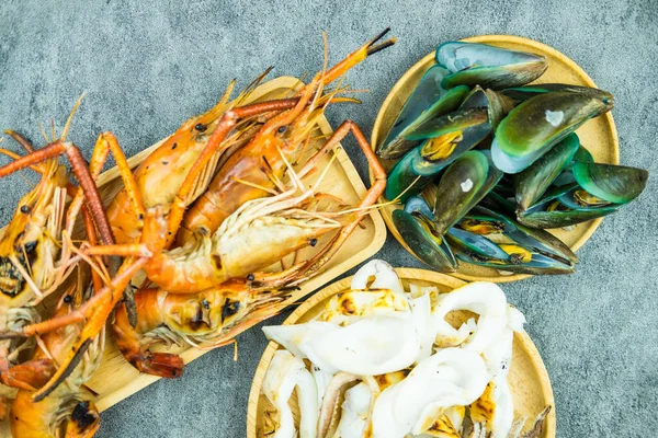 Beaucoup Fruits Mer Thaïlandais Pour Dîner Maison Peuvent Manger Avec — Photo