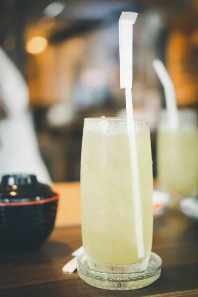 Glass Iced Green Tea Straw Japanese Restaurant — Stock Photo, Image