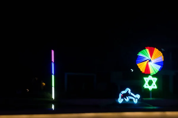 Blur Fondo Del Haz Luz Luz Fluorescente Espectáculo Colorido Feria —  Fotos de Stock