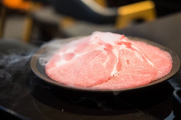 Thinly Sliced Raw Pork Japanese Hot Pot Also Known Shabu — Stock Photo, Image