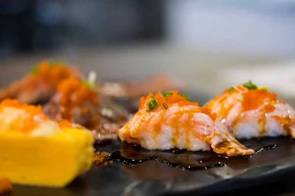 Sushi Somon Meniu Sushi Mâncare Japoneză — Fotografie, imagine de stoc