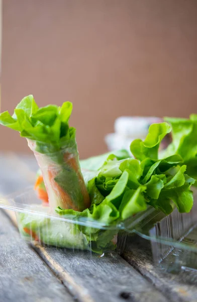 Fresh Vegetable Salad Roll Healthy Roll Salad Close — 图库照片