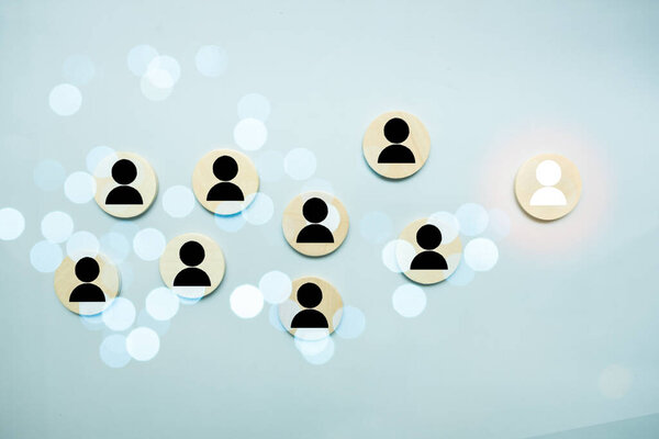 Choose people standing out from the crowd. Recruitment or talent management in corporate concept.