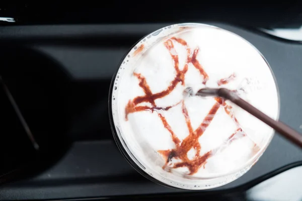 Iced Mocha Coffee Personal Car Drive Coffee Shop Closeup Shot — Stok Foto