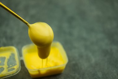 Kremalı çedar sosu, sağlıklı bir diyet için fikirler ve tarifler veya atıştırmalıklar için vejetaryen yiyecekler.