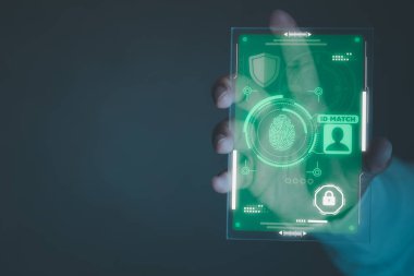 Man show digital id identify user checking status show information. The concept of protecting and verifying personal information