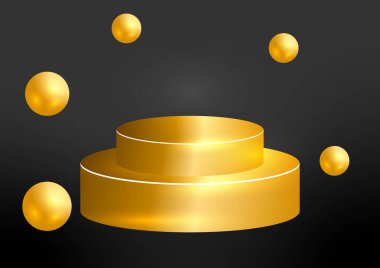 Podium product display on a luxury golden background. Empty space for place beauty or cosmetics product