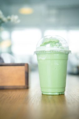 Green tea blended. Sweety smoothie drink for relaxing and healthy on hot day.