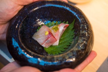 Hamahi Sashimi Japon lüks yemekleri. Kapat.