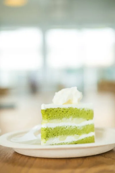 Close Sliced Green Tea Mix Coconut Cake — Stock Photo, Image