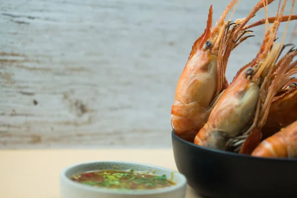 Close Big Boiled Steamed Big Shrimp Thai Food Healthy Fresh — Stock Photo, Image