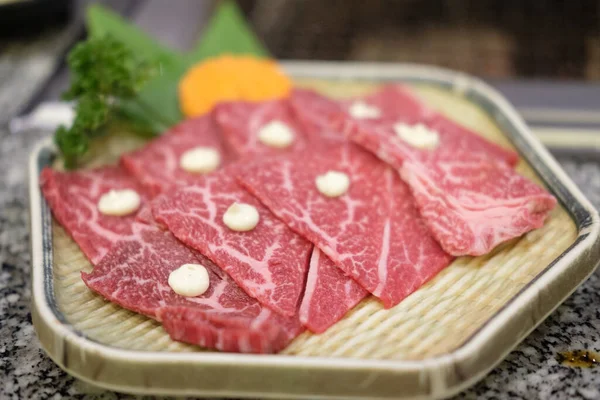 Carne Vită Brută Sau Carne Pregătită Pentru Stilul Yakiniku Grătar — Fotografie, imagine de stoc