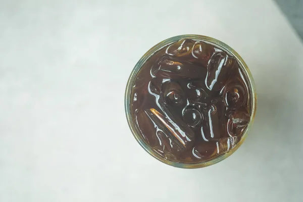 Americano black coffee of ice, top view