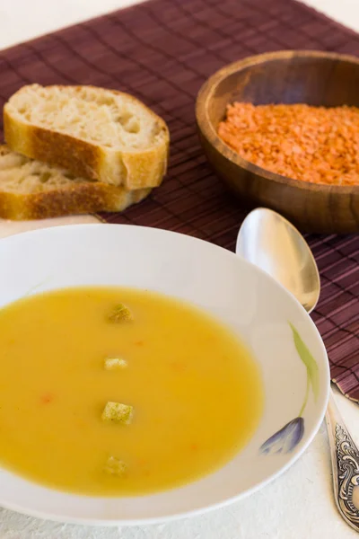 Soup of red lentils with herbs and spices — Stock Photo, Image