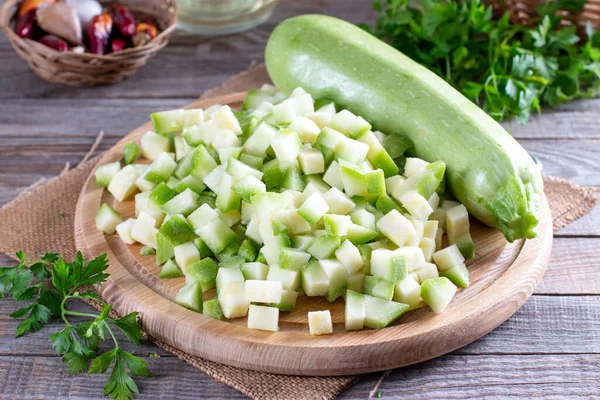 Frozen Zucchini Cutting Board Wooden Table — Stock Photo, Image