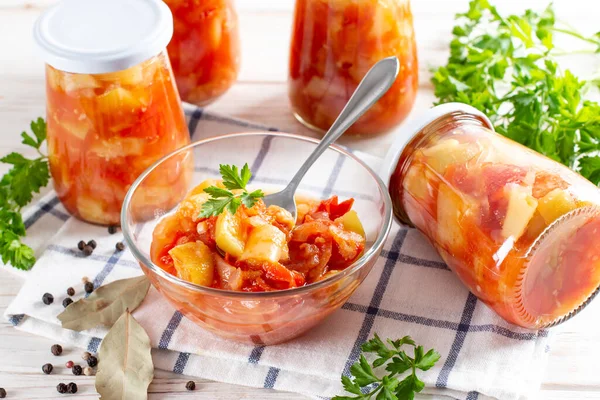 Salade Légumes Pour Hiver Fait Poivrons Doux Tomate Piment Ail — Photo