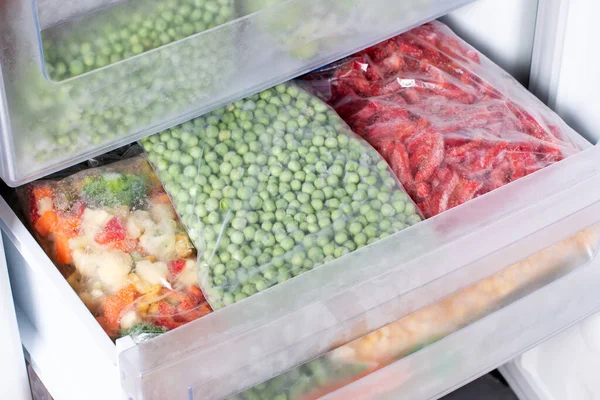 Ervilhas Verdes Congeladas Congelador Alimentos Congelados — Fotografia de Stock