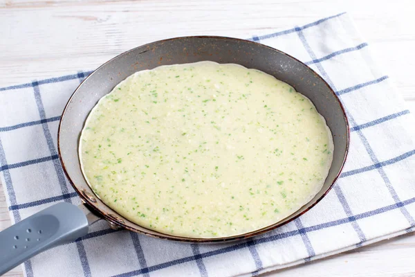Delicious Thin Pancake Herbs Frying Pan Closeup — Stock Photo, Image