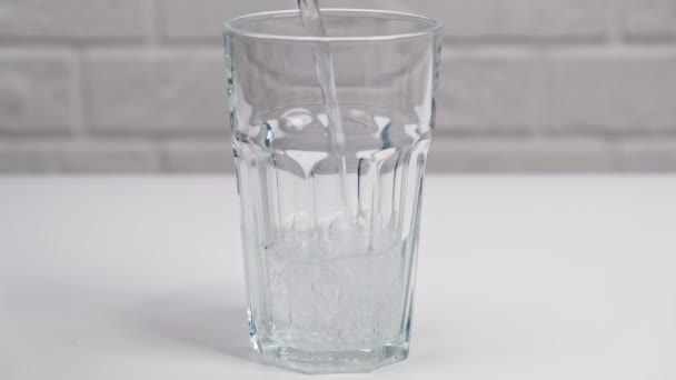 Pouring Clear Sparkling Water Glass Close — Wideo stockowe