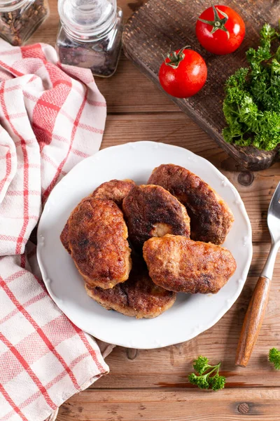 Cutlets Fried Cutlets Wooden Table Top View — Stock Photo, Image