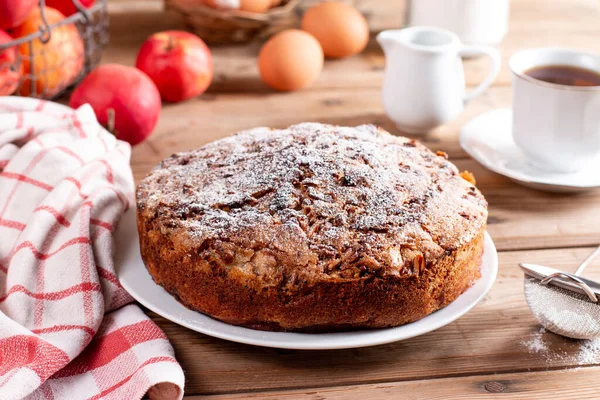 Sponge Cake Chiffon Cake Apples Soft Delicious Ingredients Wooden Table — Stockfoto
