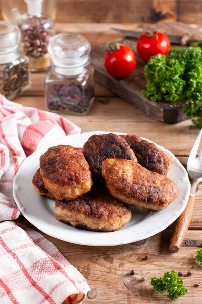 Pork Cutlets Minced Meat Table Pan Fried Meatballs Healthy Dinner — Fotografia de Stock