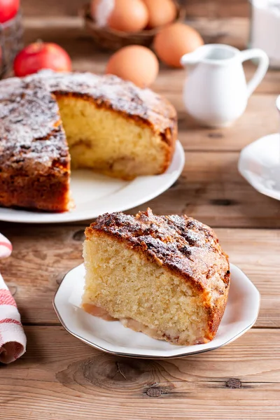 Fresh Sponge Cake Apples Chiffon Biscuit Wooden Table — стоковое фото