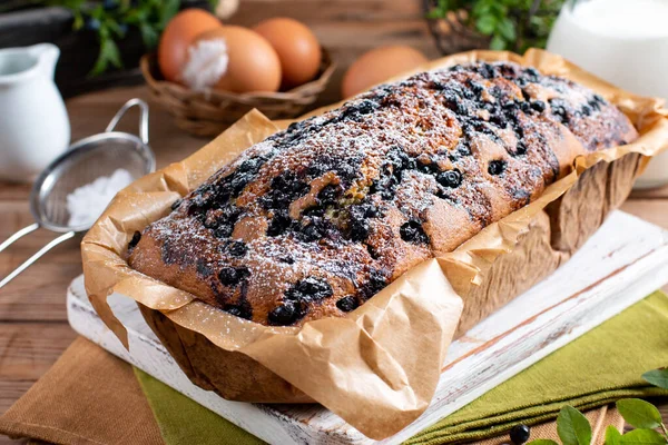 Blueberry Cake Fresh Berries Rustic Wooden Table Selective Focus — Stockfoto